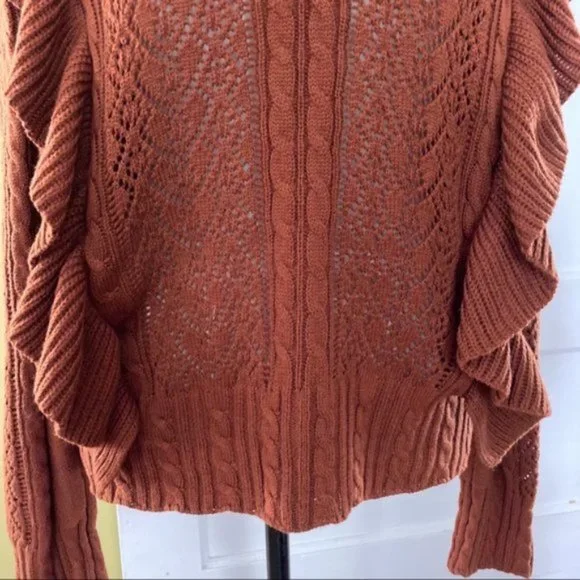 Chelsea & Violet Rust Ruffle Pointelle Sweater L - Picture 9 of 11